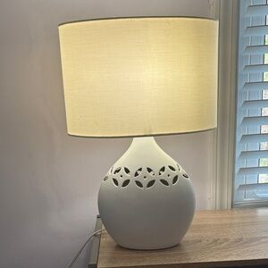 Minimal Ceramic Table Lamp with Cutout Design - White